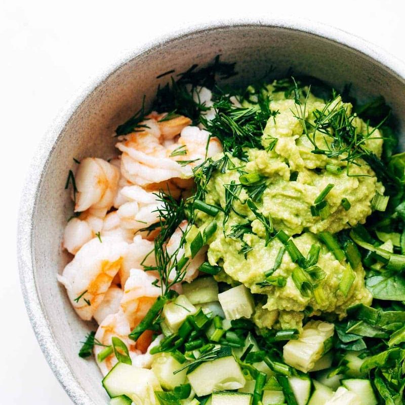 Avocado shrimp salad in a bowl.