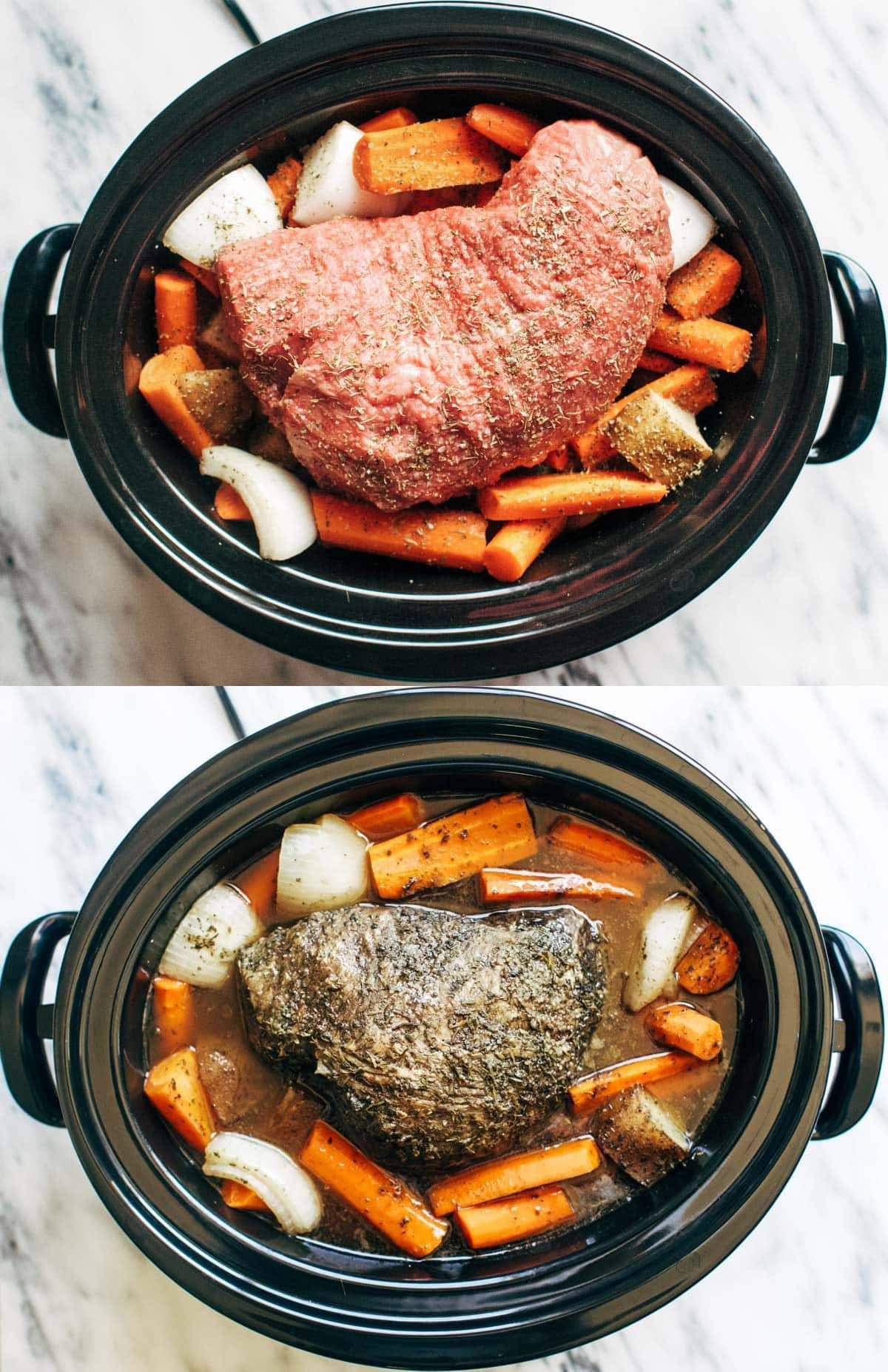 12 SUPER easy recipes you can make in a slow cooker, from veggie lasagna to an entire roasted chicken to pot roast! SO YUM! | pinchofyum.com