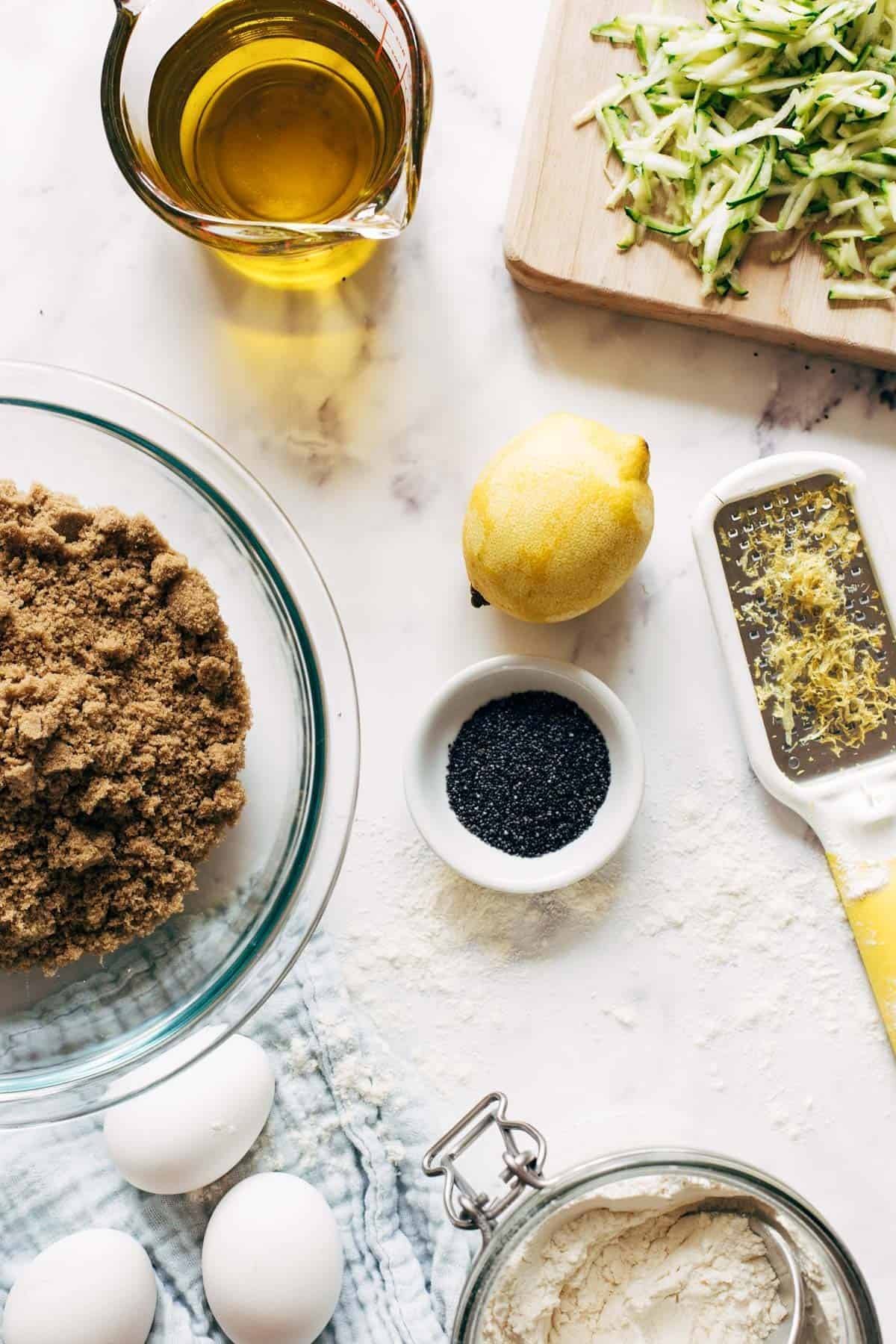 Ingredients for Lemon Poppyseed Zucchini Bread.
