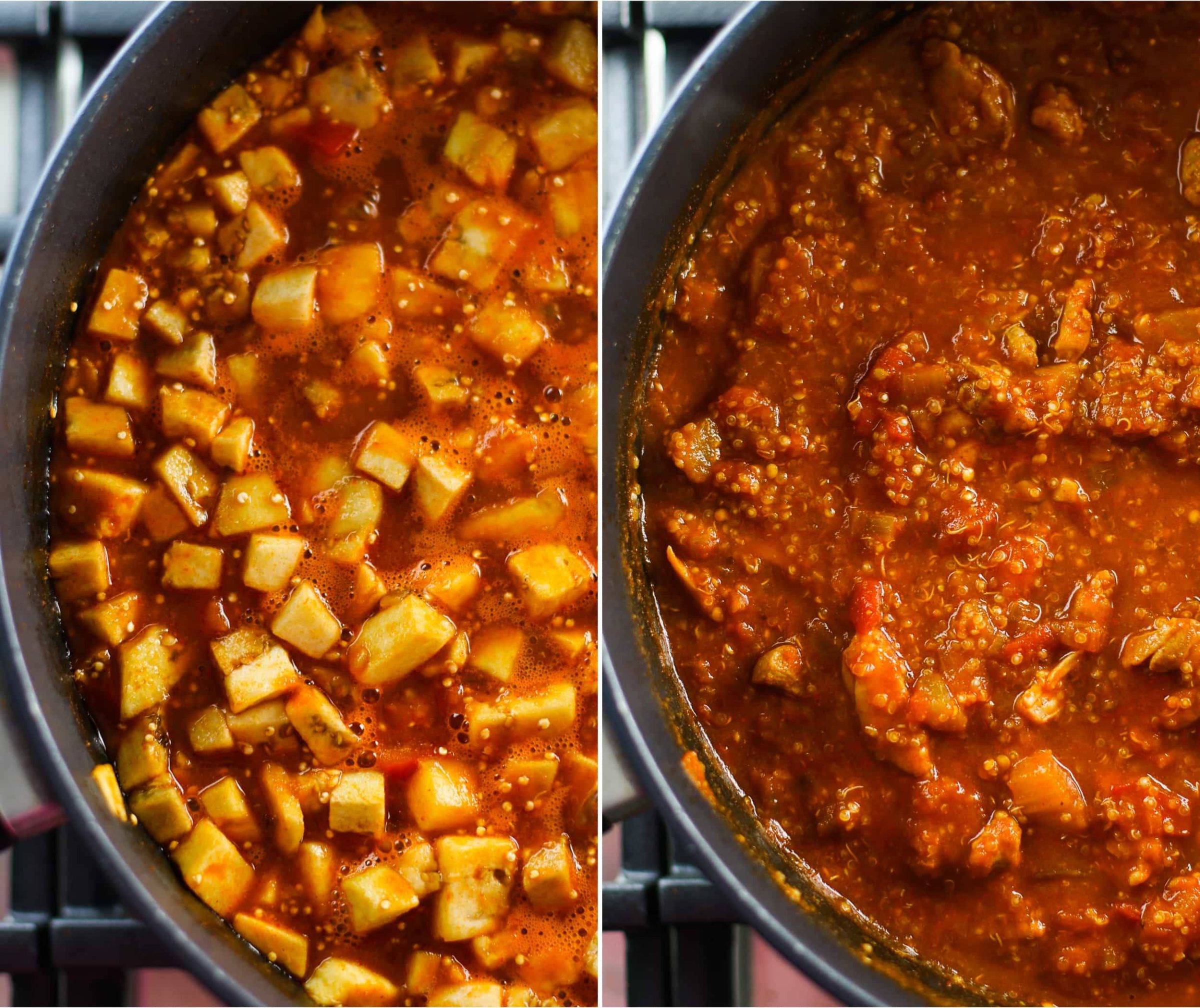 Curry in a skillet with quinoa.